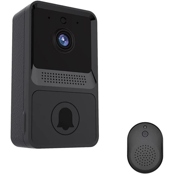 Sonnette Vidéo Intelligente Sans Fil – Caméra Avec Détection De Mouvement, Vision Nocturne, Carte SD Incluse (noire)