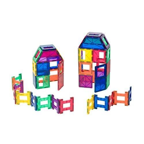 Playmags 48 Piece Set - With Stronger Magnets STEM Toys for Kids Magnetic Tiles and Building Blocks Sturdy Super Durable with Vivid