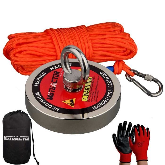 Aimant de pêche en néodyme à force magnétique verticale super puissante 500KG avec 15 mètres de corde