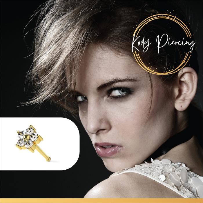 KODY PIERCING Stud Or Jaune14 Carats avec Zircon Serti en forme d'étoile de 5mm
