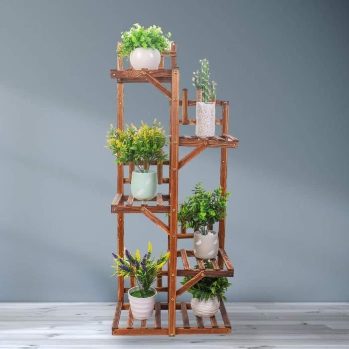 Porte Plante avec Garde-Corps Étagère Echelle Fleur en Bois avec Structure Renforcé pour Jardin Terrasse Balcon - 134x53.7x36.2cm