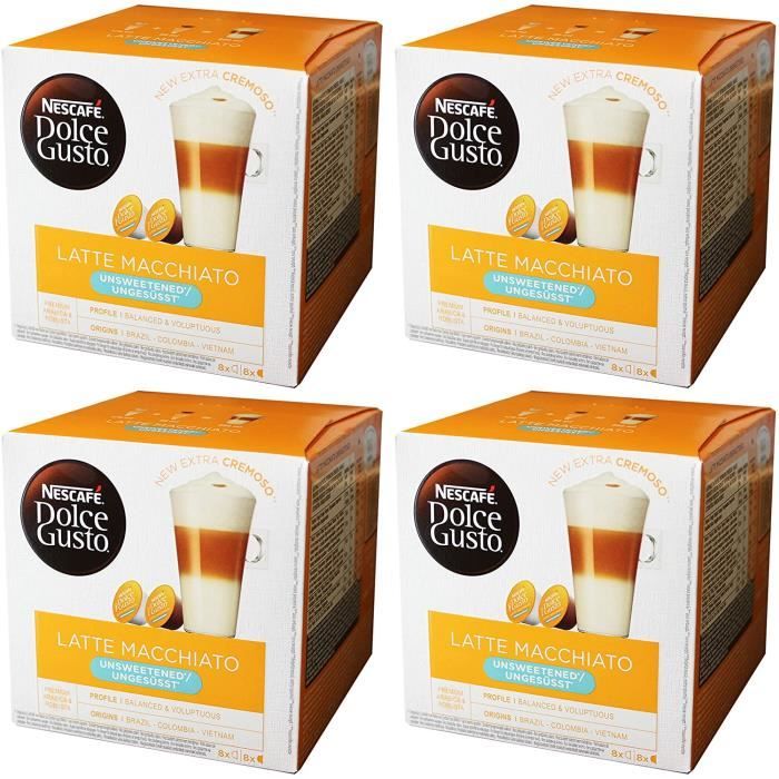 Dolce Gusto Latte Macchiato sans Sucre , Lot de 4, 4 x 16 Capsules (32 portions)