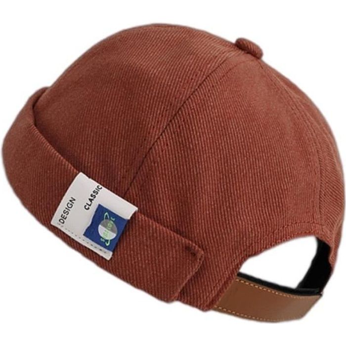 Bonnet de couleur unie rétro casquette Docker manchette roulée sans bride étiquette Hip Hop chapeau 4