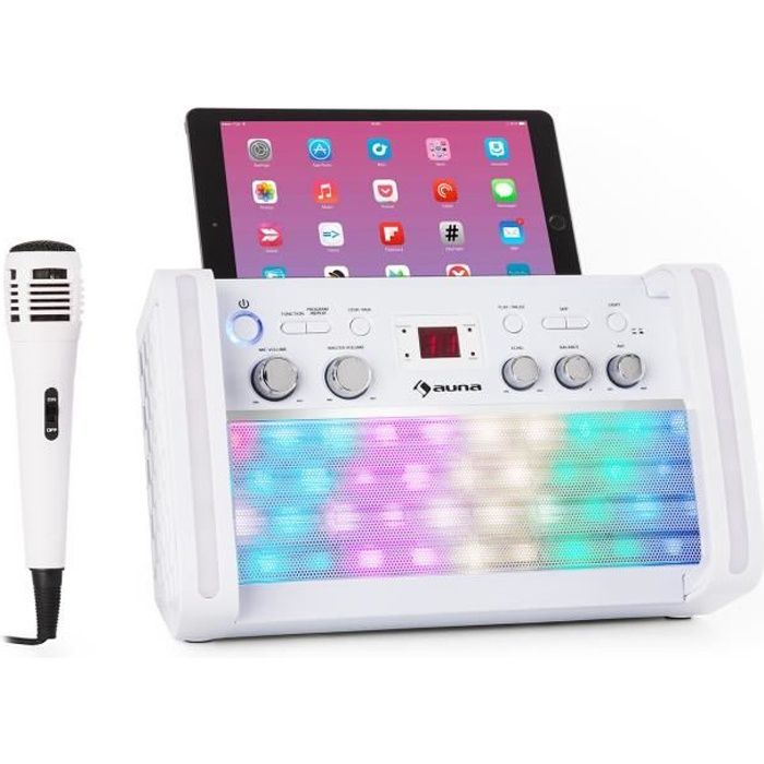 auna DiscoFever < Chaîne karaoké Bluetooth 2.0 - lecteur CD-CD+G - LED disco