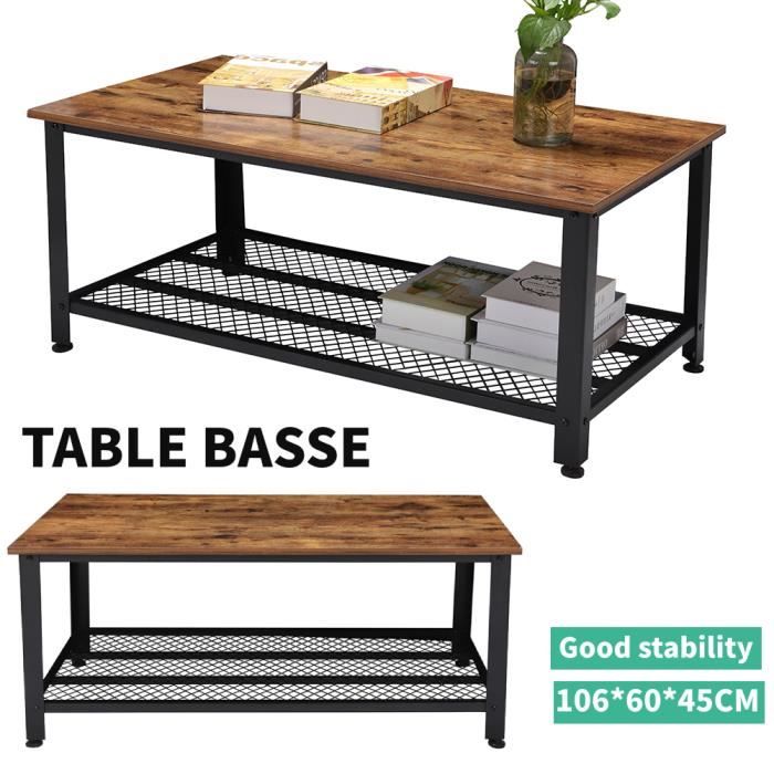 Table Basse Industrielle Table de Salon Style Vintage, Industriel, Veinure du MDF et Armature de Métal -106*60*45CM #97-ALA