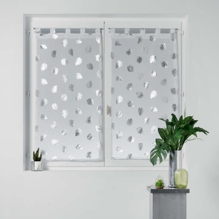 CDaffaires Paire droite passants 2 x 45 x 90 cm voile sable imprime original leaf Argent