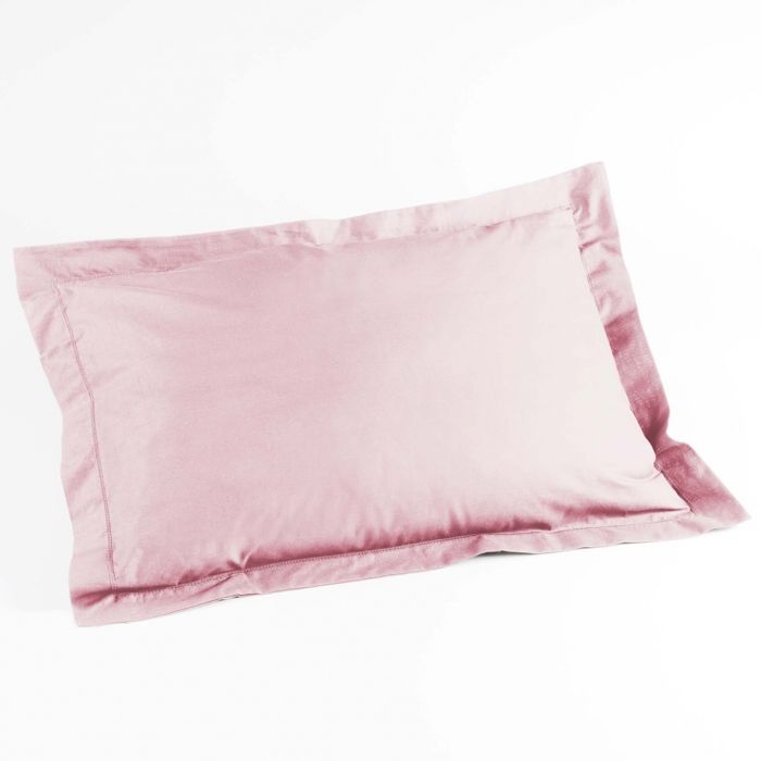 Taie d'oreiller volant plat 50x70 cm uni 57 fils lina +point bourdon Rose clair