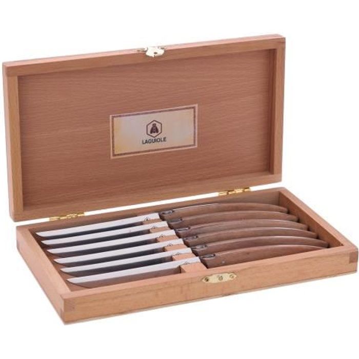 LAGUIOLE - Laguiole 40268472 Coffret de 6 Couteaux à Steak (23 cm) avec Lame en Acier Inoxydable et Manche en Bois de Pakka Marron