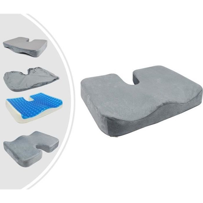 Coussin de Siège Orthopédique avec Gel, Coussin Coccyx avec une Épaisseur en Gel, Gris, Dimensions: 45 x 35 x 7 cm