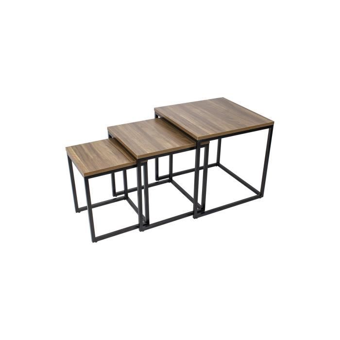 MINGUS Lot de 3 tables basses carrées Bois