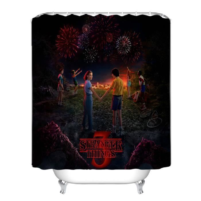 Rideau de douche Stranger Things anneaux inclus 3D effect imperméable 180 x 200 cm