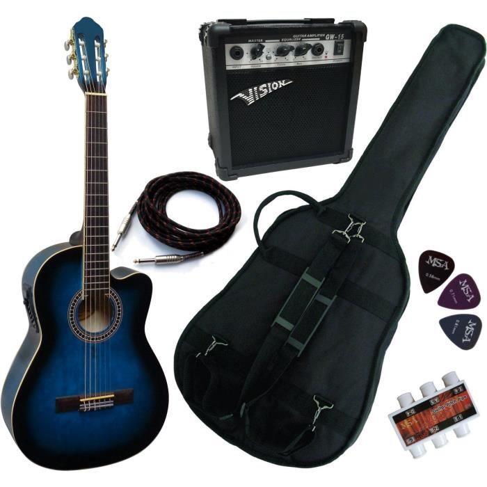 PACK Guitare Électro-Classique Bleue Ampli 15W 5 Accessoires