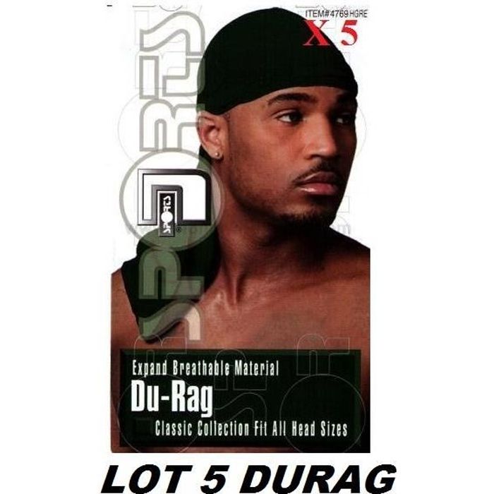 LOT 5 Bandana Foulard Préformé USA Durag - Coloris Noir - Rap US du rag - Airsoft Paintball Hip hop Moto Biker Musculation