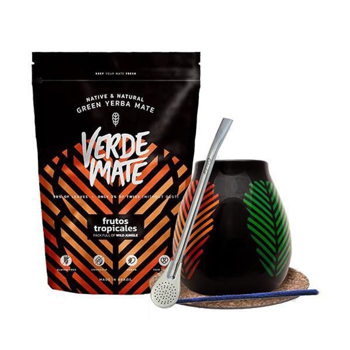 Set d'accessoires Yerba Maté Verde Mate Tropicales 500 g + Bombilla