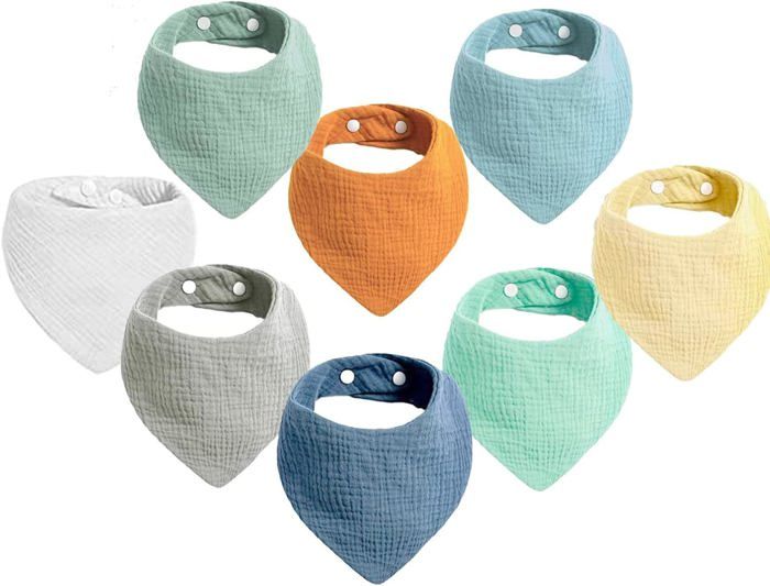 8 Bavoirs Bébé Bandana En Mousseline – Hautement Absorbants, Ajustables, Pour Nouveau-nés Et Tout-petits - 8