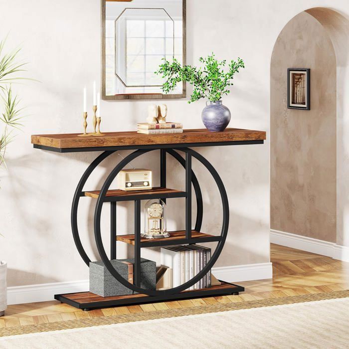 Tribesigns Tavolo Consolle, Consolle Ingresso Moderno, Struttura Metallica Stabile e Facile da Montare, per Soggiorno, Corridoio 110 x 80 x 30 cm (Marrone Rustico