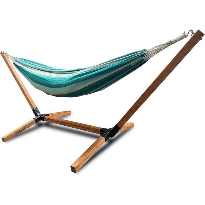 Rijoka Hamac avec Armature - Chaise Longue de Jardin avec support en bois - Charge maximale 150 kg - 270 x 100 x 95 cm