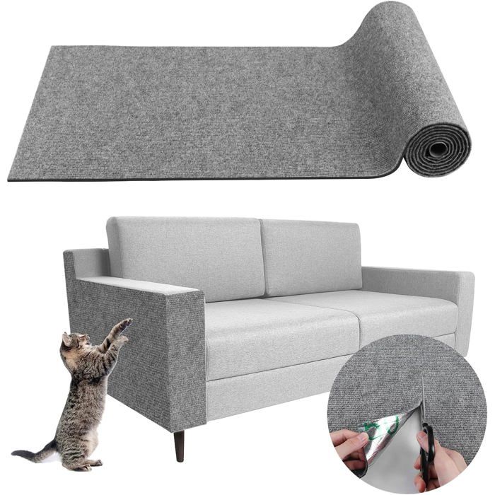 Comparer les prix de Tapis Griffoir pour Chat Auto-Adhésif 40×100 cm, DIY Trimmable Chats Grattoir, Protège Les Meubles et Les Canapés - Gris clair