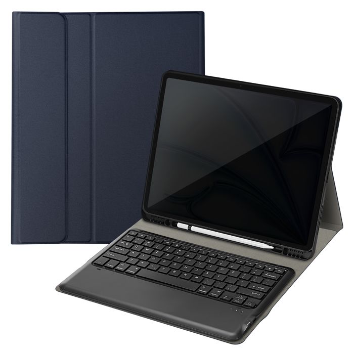 Clavier QWERTY Bluetooth pour iPad Pro 12.9 et Air 13 avec Étui Clapet Bleu Nuit