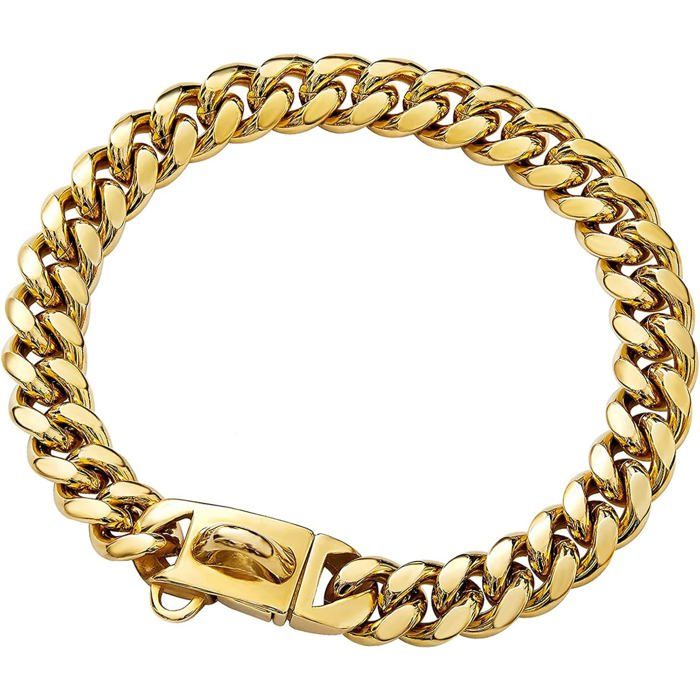 Comparer les prix de Collier pour chien en or avec boucle sécurisée et pierres en oxyde de zirconium cubiques glacés chaîne à maillons cubains en acier