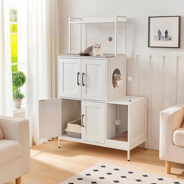 Meilleurs prix pour Arbre à Chat - HOOBRO - Maison de Litière - Tour à Chat - 78 x 45 x 135 cm - Blanc