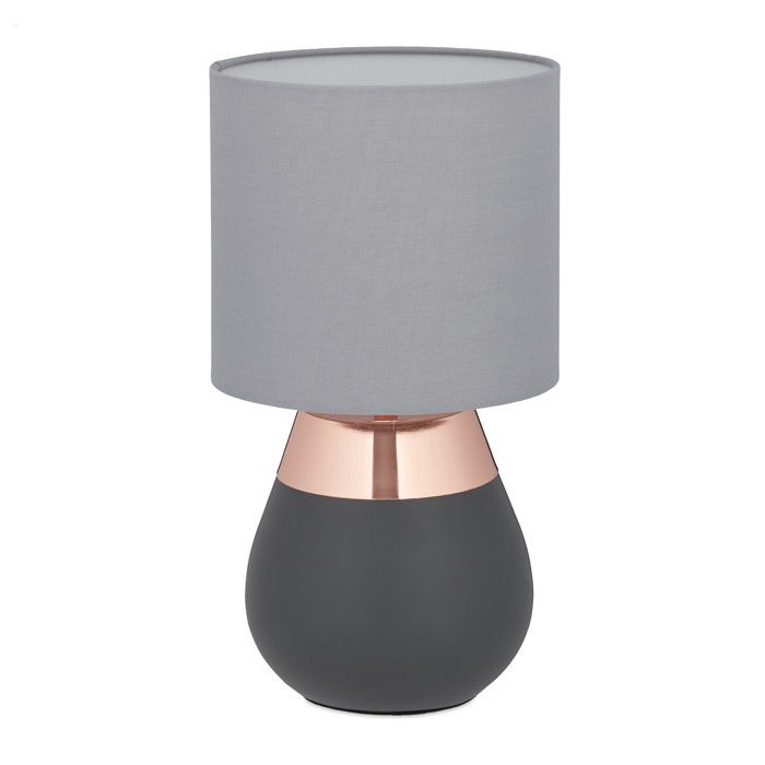Relaxdays Lampe de chevet abat-jour douille E14 câble H x D : 32 x 18 cm pour la chambre gris et cuivre