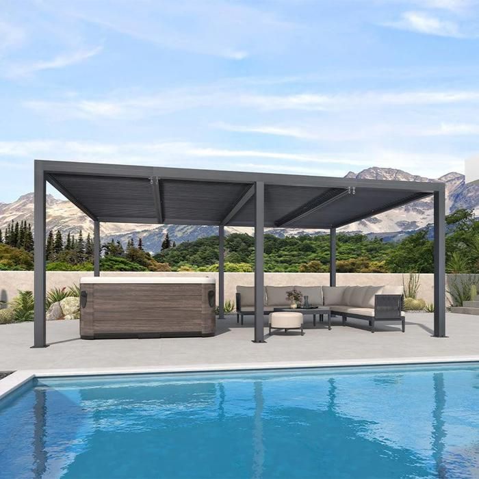 Pergola bioclimatique 739 x 368 m en aluminium Lames Orientables Pour Jardin ou Terrasse Gris 2719 m² PURPLE LEAF