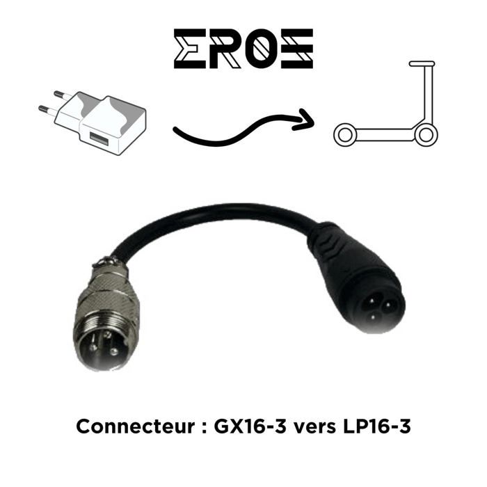 EROZ Adaptateur Chargeur GX16-3 Vers LP-16-3 pour Trottinette &Eacute;lectrique