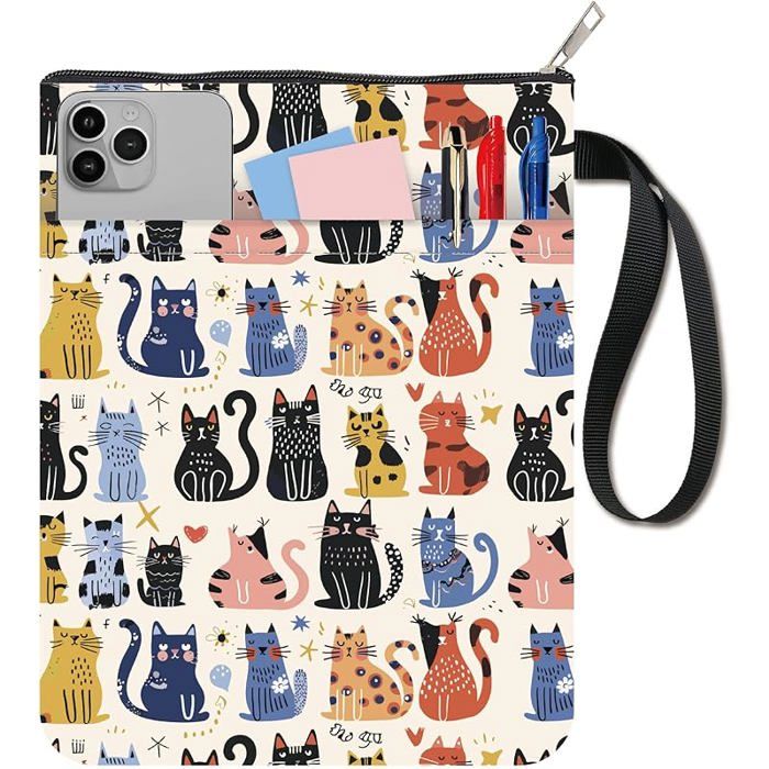 Couvertures de Livres Imprimées Chat NICENEEDED, Pochette de Livre Lavable, Protège-Livre avec Fermeture Éclair, Pochettes de Livres Imperméables pour les Amateurs de Livres