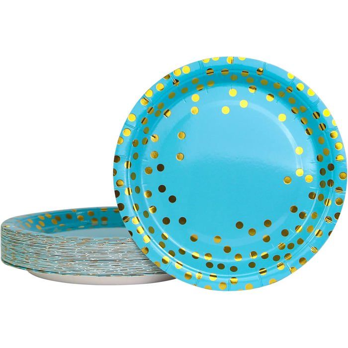 Vaisselle jetable anniversaire - ZGEER - 350 pièces - Bleu - Accessoires de fête noir et or - Maison