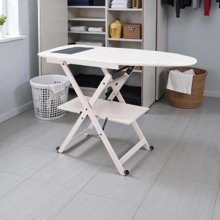 Planche à repasser pliable en bois de hêtre blanc avec roulettes - REVI Planche à repasser pliable en bois de hêtre blanc avec roulettes - REVI