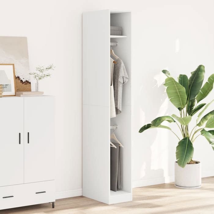 Blanc Garde-robe JILLS Armoire penderie Pour chambre Blanc 30x50x200 cm Bois dingénierie LV1438