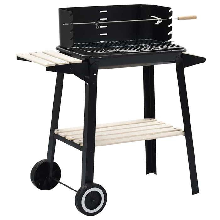 Barbecue au charbon de bois - vidaXL - Roulettes - Noir - Acier et bois - 83x44x87 cm - Hauteur ajustable 71-85 cm