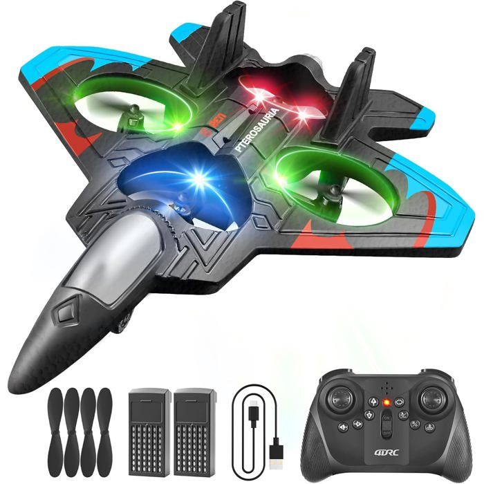 Avion RC 4DRC V32 – Jet Avec Lumières, Flip 360°, Maintien D'altitude, Mode Sans Tête – 2 Batteries, Pour Enfants Et Adultes Dès 8 Ans
