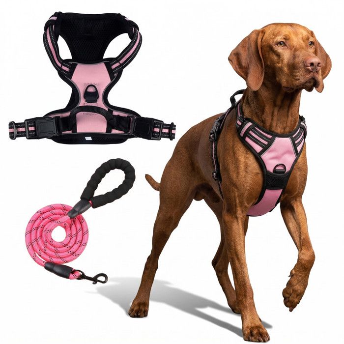 Meilleurs prix pour Laisse pour chien réfléchissante anti-traction avec harnais intégré en polyester rose taille L