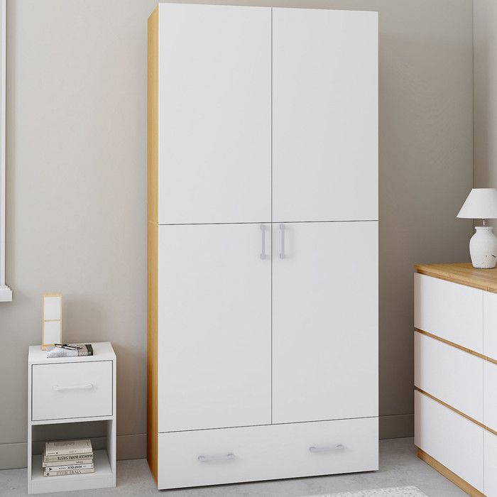 IDMARKET Armoire 2 portes JULIANA blanc et bois étagères 80 cm avec 1 tiroir IDMARKET Armoire 2 portes JULIANA blanc et bois étagères 80 cm avec 1 tiroir