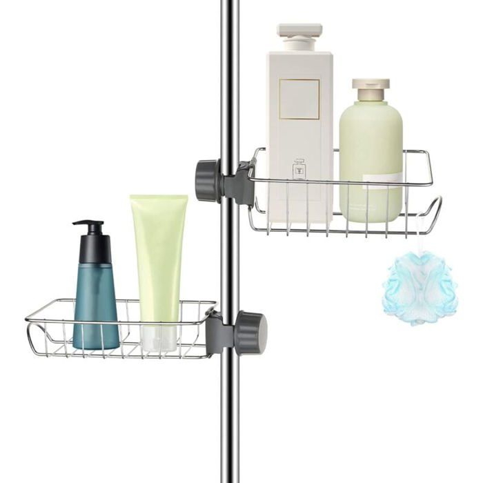 2 étagères douche inox sans perçage fixation télescopique ajustable support savon et shampoing salle de bain moderne .