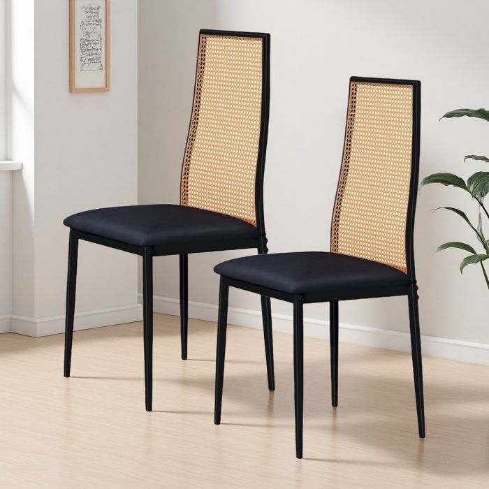 Lot de 2 Chaises - KILISKY - Chaise Salle a Manger -Chaises Cuisine Rotin Tissé Main - Design Scandinave - 2 Places - Noir