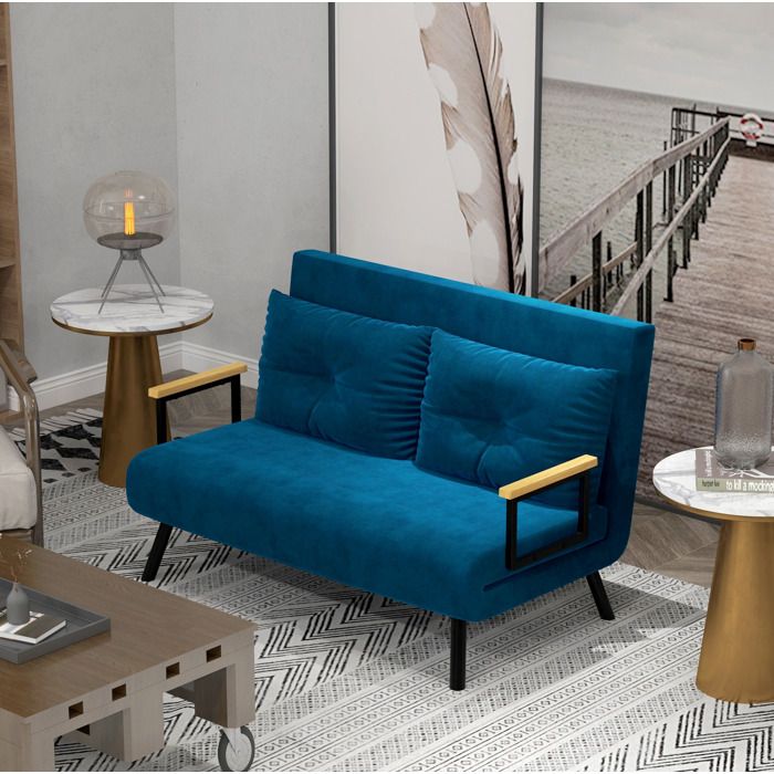 Canapé convertible 1 place bleu 102 x 73 x 81 cm dossier réglable 5 positions lit simple