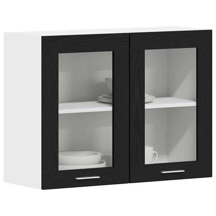 Armoire suspendue élégant/Armoire Haut - NGM Placard de cuisine - avec étagère Lyon Chêne noir 80x31x60cm 60763226