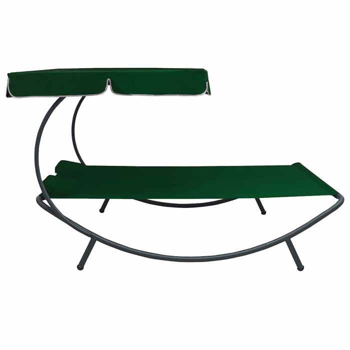 Vert Fauteuil long de soleil - Lit de repos dextérieur - avec auvent et oreillers Vert - 200x180x135 cm dts3636639355
