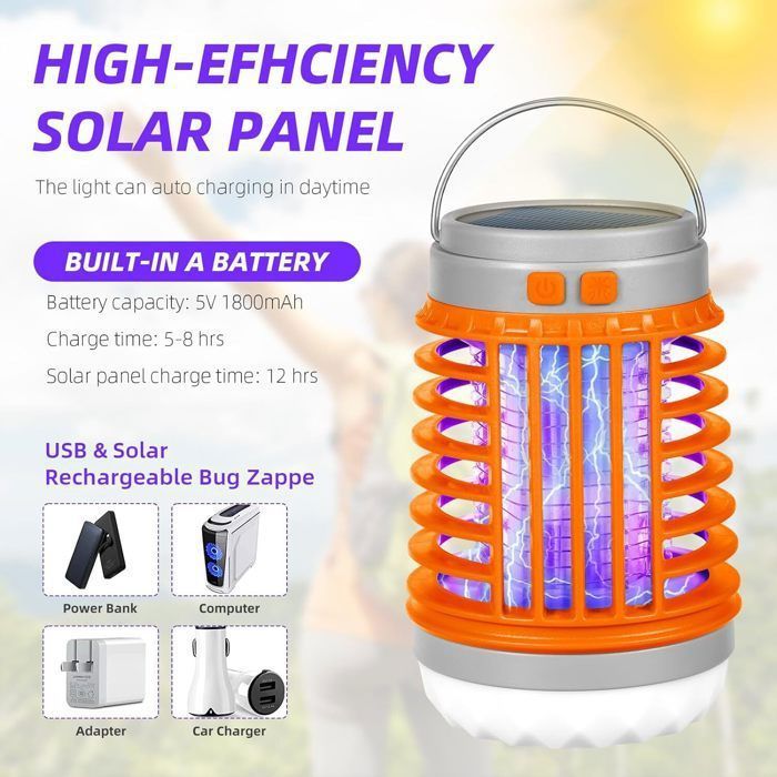 Lampe Anti Moustique multifonctionnel3-en-1 lampe trois ensembles d’ondes lumineuses violettes IPX5 Étanche