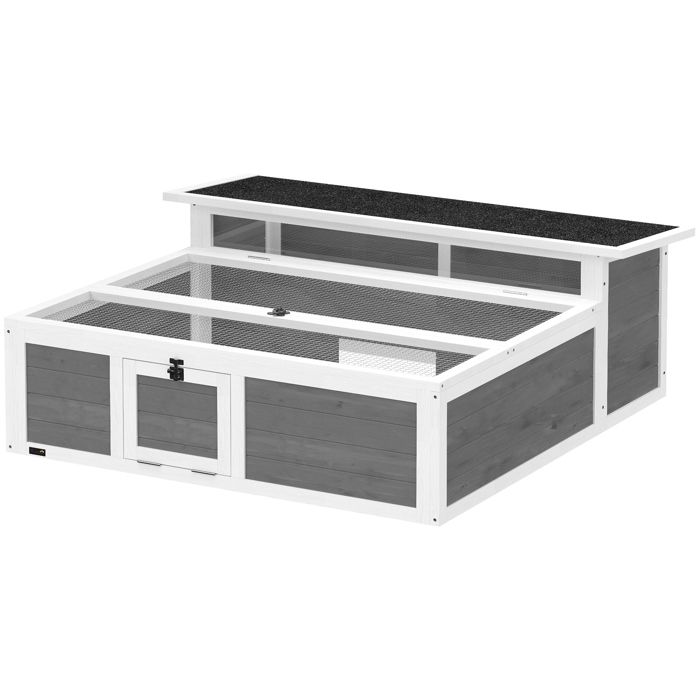 LIA Maison Tortue Terrestre Habitat 2 Zones avec Double Toit Ouvrant Bitumé et Grillagé Fenêtre 113x106 5x44 5cm Gris Foncé