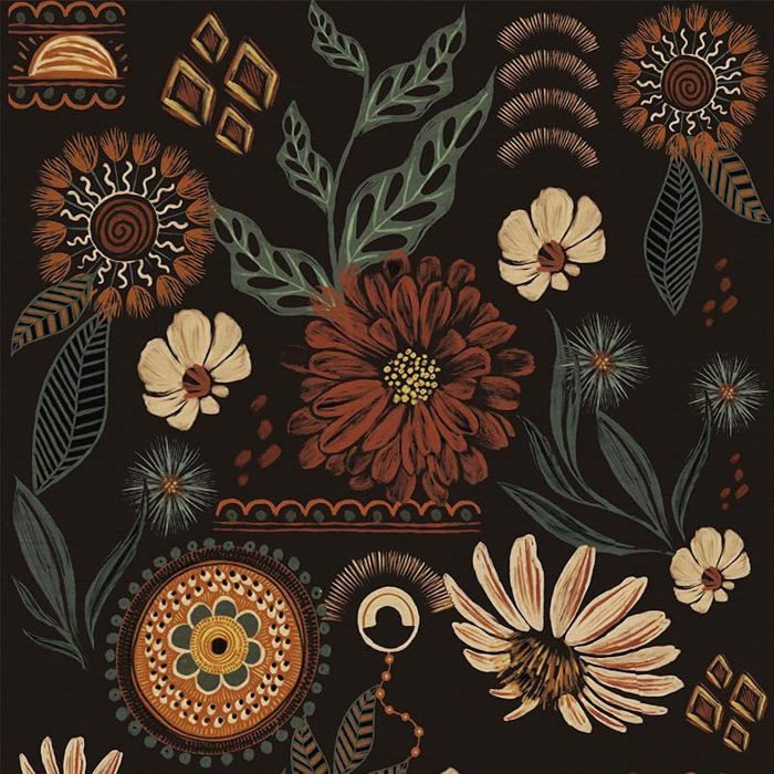 Papier Peint Noir Fleur 44 x 600cm Papier Peint Adhesif Floral Coloré Papier Adhesif Orange Beige Marron Fleuri 44 x 600 cm Qz001a