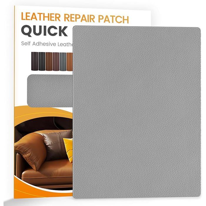 Patch de Réparation en Cuir Gris 21x28cm Patch cuir Auto-adhésif Rénovation Simili Cuir Autocollant pour Canapé Gris 21x28cm