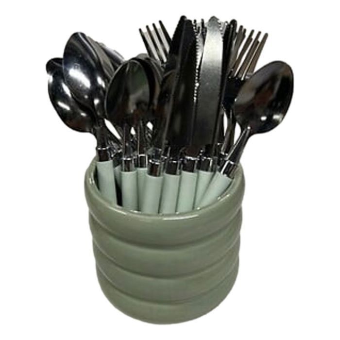Ménagère 24 pièces Elsa plastique avec rack dolomite Secret de gourmet - Vert -