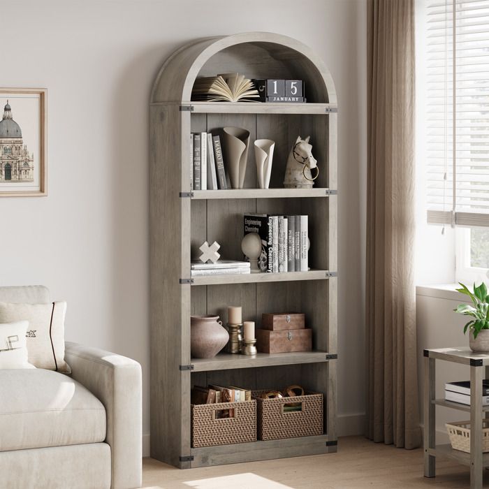 Bibliothèque Étagère 5 Niveaux - Style Rustique Campagne - Hauteur 182 cm - Niches Ouvertes - Pour Salon Bureau Chambre - Gris