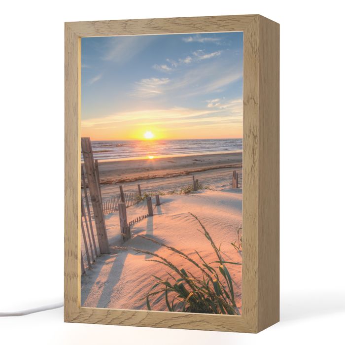 Lampe de Table LED - Lampe de Chevet - Motif Plage - Mer - Dune - Coucher de soleil - Paysage 20x30 cm Couleur Crème - OnlyWow