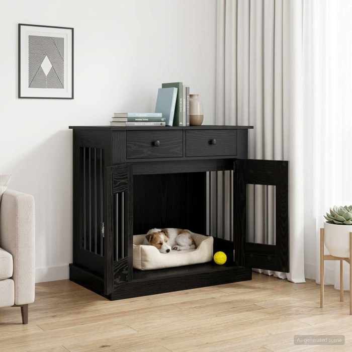 vidaXL Meuble de cage pour chien Chêne noir 80 x 47 5 x 80 cm 8014767