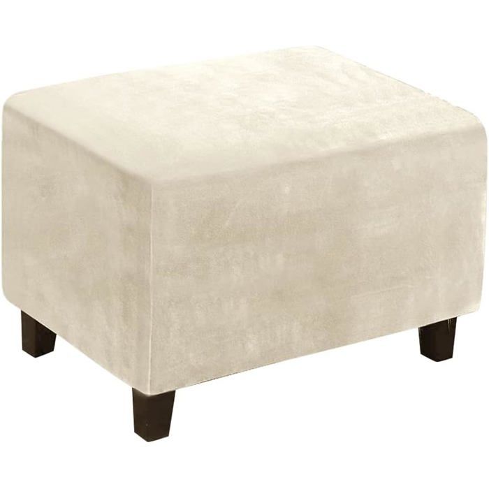 Housse de Pouf carré Housse de Protection pour Repose Pied Couvre Pouf Housse ottomane en Velours Extensibles Beige